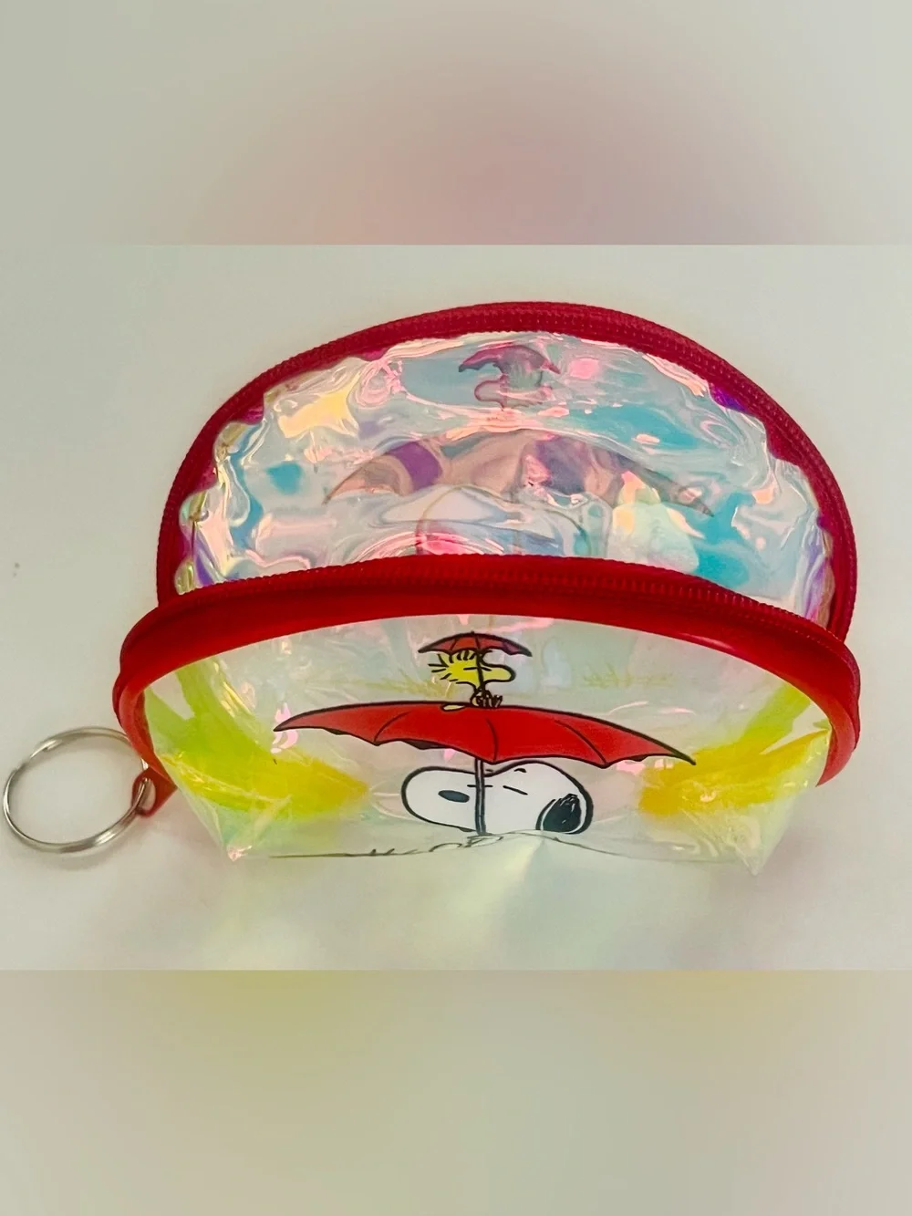 Snoopy Clear Holographic Coin Pouch with Red Umbrella